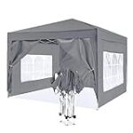 ISE 3x3m Tonnelle de Jardin Tente Réception Pavillon Aluminium Pliable,Robuste, avec 4 Parois Latérales pour Jardin,Fête,Camping,Festival,Bière - UV50+ (Gris)