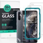 Ibywind Verre trempé de Protection pour OnePlus Nord [Paquet de 2] avec Protecteur D'écran de Caméra, Protection arrière Effet Fibre de Carbone,avec Une kit d'installation Facile