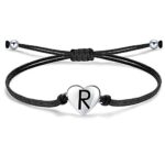 J.EndéarBracelet Lettre pour Femme avec Coeur en Argent 925, Bracelet Cordon Tressé Fait à la Main avec Breloque Initiale, Bijoux Alphabet Personnalisés Réglable