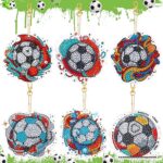 JSRQT 6 Pièces Football Diamant Peinture Art Porte-Clés, 5D DIY Kit de Porte-Clés de Peinture Diamant, Double Face Pendentifs de Peinture Diamant Mosaïque Broderie pour Femme Homme Sac à Main