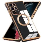 Kaywzo Antichoc Coque pour Samsung Galaxy S23 Ultra 5G,Housse Étui en Brillant Silicone Galvanisé Compatible avec Magsafe,Protection Renforcée Aux 4 Coins,Femmes TPU Case Cover,Noir