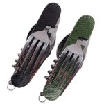 Kit Couverts de Camping 6 en 1 en Acier Inoxydable Pliant coutellerie Couverts Set Ensemble de Voyage en Plein air Vaisselle Amovible appliquer sur randonnée Pique-Nique Festival (Noir Vert)
