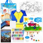 Kit Peinture Acrylique Enfant, Shuttle Art 69 PCS Set Peinture Enfant Complet Inclus 30 Couleurs de Peinture Acrylique,Chevalet,Toiles,Tampon,Pinceaux,Palette,Blouse, Parfait pour Enfant pour Peinture