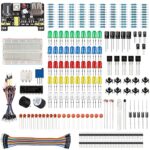 Kit de composants électroniques amusants, platine d'expérimentation 830 trous pour UNO Component Pack Starter Kit compatible avec MEGA2560 avec module d'alimentation, potentiomètre de précision.