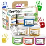 Krevo Art Lot de 6 peintures au doigt pour enfants, 6 couleurs vives et opaques de 60 ml chacune, lavable, coloriable au pinceau, éponge, doigts et pieds (doré et argent)