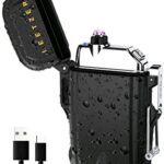LEETZER Briquet Electrique 2 en 1 tempête USB Allume feu cheminée Homme Rechargeable étanche avec Lampe Torche Accessoires kit de Survie Materiel Militaire personnalisé idée Cadeau Femme