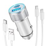 LUOSIKE Chargeur Voiture iPhone et Câbles, Prise Allume Cigare USB C Rapide 38W 2 Ports (PD/QC) et 2X Câbles 1m, Adaptateur Secteur 12V/24V, Compatible avec iPhone 14/13/12/11/Pro/Max/Plus/mini/SE