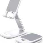 Lamicall Support Téléphone Réglable, Dock Téléphone - Pliable Support Dock pour iPhone 15 Pro Max Plus, 14/13/12/11 Pro Max Plus Mini, XS XR X 8 7, Samsung S10 S9, Huawei, d'autres Smartphones - Blanc