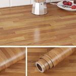 Livelynine 40CMx10M Papier Adhesif pour Meuble Bois Marron Clair Imperméable Revetement Adhesif Meuble Cuisine Film Adhesif pour Meuble Bois Papier Vinyl Adhesif pour Table Credence Adhesive Penderie