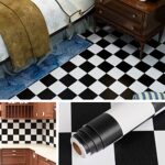 Livelynine Papier Peint Adhesif Mural Rouleau Vinyle Épaissir Carrelage Dalle PVC Adhesive Sol Amovible Papier Damier Noir et Blanc Imperméable Credence Adhesive pour Cuisine 40CM X 2M