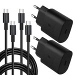 Lot de 2 Chargeurs USB C 25W Chargeur Rapide PD 3.0 Connecteur de Charge avec 2 Câbles USB C de 1,5 M pour Samsung Galaxy S22, S21, S21+, S21 Ultra, S20, S10, Z Flip 4, Z Fold 4, A71, Note 20/10/9/8