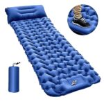 Matelas de Camping, 196 x 68 cm, Matelas Pneumatique De Camping, Matelas Autogonflant avec Coussin, Pompe à Pied Intégrée, Matelas Compact pour Camping, Randonnée, Piège de Tente et Voyage