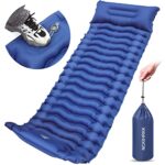 Matelas de camping autogonflant NCKIHRKK ultraléger avec presse-pieds, matelas de couchage autogonflant d'extérieur pliable avec coussin pour camping, randonnée, voiture, tente de voyage, bleu