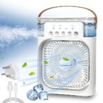 NTMY Ventilateur de climatisation portable Mini refroidisseur d'air avec 7 couleurs de lumière LED minuteur 1 2 3 H 3 vitesses de vent et 3 modes de pulvérisation pour bureau maison dortoir voyage
