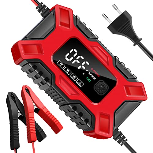 NWOUIIAY Chargeur Batterie Moto Intelligent 6A 12V Chargeurs de Batterie pour Auto avec Fonction de Maintenance Fonction Hiver et Eté et Protection Multiple pour Voiture Moto Camion etc