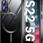 Neivi Coque pour Samsung Galaxy S22 avec MagSafe Magnétique Protection Caméra [avec Film de Protection] Transparent Anti-Jaune TPU Souple Bumper Antichoc Coque Samsung Galaxy S22 AntiRayures (Noir)