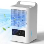 OMISOON Portable Climatiseur Mobile Silencieux 800 ml, 4 en 1 Refroidisseur d'air, 120° Oscillation, 3 Vitesses de Ventilateur, 2 Modes de Brumisation, Poignée, Chambre à Coucher, Bureau
