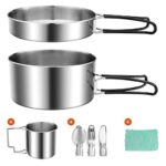 Odoland Kit de Casseroles Camping Acier Inoxydable, Pliable et Empilable Outdoor Ustensiles de Cuisine, Batterie de Cuisine pour Camping Randonnée Pique-Nique
