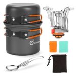 Odoland Multi-PCS Kit de Casseroles Camping Poêlé en Aluminium Durable et Compact Camping Ustensiles complets avec Réchaud de Camping ultraléger pour Randonnée Pédestre Pêche