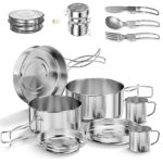 O'woda Kit de Casseroles Camping, 11 Pièces Cuisine de Camping en Acier Inoxydable Set, Légère Kit de Cuisine de Camping pour la Randonnée la Cuisine