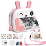 PaNt Appareil Photo Enfants à Impression Instantanée 2,4 Pouces IPS Écran 1080P HD 12 MP Caméra Jouet Numérique avec Papier d'impression, Carte SD 32GB, Photos Vidéo Cadeau pour Enfants 3-12 Ans