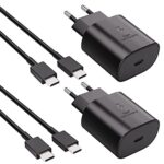 Pack de 2 Chargeurs USB C 25W avec Pack de 2 Chargeurs Rapides USB C 1.5m Câble de Charge Alimentation pour Samsung Galaxy S23/S22/S21 Ultra/S21+/S20/Note20/S10/S9/Z Flip 3/Z Fold 4, Fast Charger
