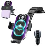 Qoosea 15W Qi Chargeur Induction Voiture avec Rapid Adaptateur Chargeur QC 3.0, Double Bobine Chargeur sans Fil Voiture Support Téléphone Samsung Galaxy Z Flip 4/3/2 S22 Ultra iPhone 14 Google LG