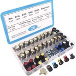 RUNCCI-YUN 20Pcs Kit Potentiomètre,（B5K B10K B20K B50K B100K ）Linéaire Rotatif Potentiomètre, Potentiomètre Rotatif, Potentiomètre Linéaire 3 Bornes, WH148
