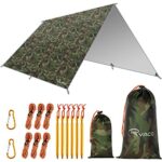 RYACO Bâche Anti-Pluie,3M x 3M Camping Bâche Rain Tarp Toile de Tente Imperméable Abri de Randonnée Pliable Portable Grande Taille avec Zippées et Poche en Filet pour Bouteille d'eau pour Picnic