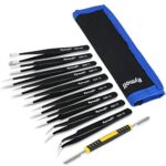 RYMALL 10 pcs Brucelles Anti-statique Pincettes ESD de Précision Entretien Outils Kit, pour Réparation Electronique, noir