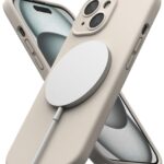 Ringke Compatible avec Coque iPhone 15 6.1 Pouces [Silicone Magnetic] Magnétique Microfibre Douce Silicone Bumper Ultra Mince Fine Souple Légère Étui - Stone