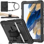 SEYMAC stock Coque pour Samsung Galaxy Tab A8 10.5'' avec Protecteur D'écran Porte-Stylo [Dragonne Rotative à 360] et Support, Coque Antichoc pour Samsung Galaxy Tab A8 2022 SM-X200/X205/X207 (Noir)