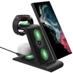 SPGUARD Chargeur Induction, 3 en 1 Chargeur sans Fil 18W Qi Rapid Charger Compatible avec Galaxy Watch 6/5/4, Galaxy S23/S23+/S23 Ultra/S22,Galaxy Z Fold 5/4,Flip 5/4,Galaxy Buds 2 Pro/Buds 2