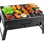 SunJas Barbecue Portable Mini Barbecue à Charbon Pliable BBQ Grill Barbecue Démontable de Table 35 x 27 x 19.5 cm pour Jardin, Balcon, Voyage, Camping - Noir