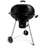 SunJas Barbecue à Charbon Rond dia. 57cm BBQ Mobile Barbecue Grill Portable de Jardin, avec Couvercle et 2 Roues - 60 * 57 * 82cm