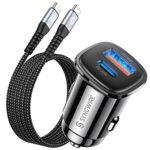 Syncwire 60W Chargeur Voiture USB C - PD 30W & QC 3.0 Prise Allume Cigare avec Câble Type C vers C Adaptateur Allume Cigare Charge Rapide pour iPhone 14 13 Pro Max, Samsung S23, Google Pixel 7 6 Pro