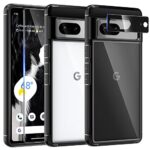 TAURI 5 en 1 Coque Google Pixel 7 5G avec 1 Coque + 2 Protection écran + 2 Caméra Arrière Protecteur, [Protection Militaire] Coque Antichoc Anti-Jaune Couverture à 360 Degrés - Noir
