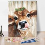 TISHIRON Peinture par numéros pour adultes débutants et enfants, jolie vache à faire soi-même, peinte à la main, peinture à l'huile sur toile, cadeau d'anniversaire, de Noël, sans cadre, 40 x 50 cm