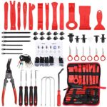 UNIDEAL 158 Pièces Outils De DéMontage De Garnitures Trousse, Installation Garniture Intérieure Outils avec Rivet Clips Plastique et Bandes de Câble pour Voiture Porte Panneau Tableau de Bord (Rouge)