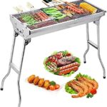 Uten Barbecue Charbon de Bois, Portable Barbecue à Charbon avec BBQ Grille en Acier BBQ Pliable Barbecue Camping Pique-Nique Extérieur Jardin