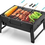 Uten Barbecue Portable Petit Barbecue à Charbon de Table Domestique Pliable avec 2 Barbecue Grille Clip Inox Acier Barbecue Extérieur/Camping/Piquenique