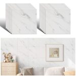 VEELIKE Autocollant de Sol en PVC Marbre Blanc Carreaux de Sol Mat Imperméable Carrelage Adhesif Mural Salle de Bain Vinile Decoratif Chambre Sticker Carrelage Cuisine Revetement 30cm x 30cm 12 pièces