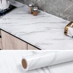 VEELIKE Papier Peint Adhesif Mural Blanc Gris Papier Peint Marbre Adhesif Marbre Papier Adhesif pour Meuble Cuisine Mural Vinyle Adhesif Revêtement Plan de Travail Adhésif 40cm x 900cm