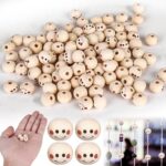 VailealLot de 300 perles en bois : 10 mm visage souriant Boule en bois avec trou à enfiler, perles rondes en bois naturel pour bricolage tête de poupée faite à la main, artisanat et fabrication de bijoux