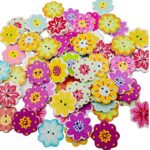 Vasemele Boutons Colorés 100 Pièces Bois Fleurs en Bois Boutons Bouton de Couture Couleur Bouton de Fleurs pour Couture Artisanat Scrapbooking