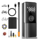 Viafexna Gonfleur Pneus Voiture, Mini Compresseur a Air Portatif 6000mAh, Pompe a Velo 150 Psi avec Manomètre, Gonfleur Electrique pour Pneus de Voiture, Velo, Ballons, Matelas Gonflable, Airbag