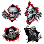 Wenxiaw Autocollant Déchiré Tête de Mort, 4 Pièces Crâne Tête de Mort Skull Horreur Stickers Décalque Autocollant Sticker pour Voiture Véhicule Automobile Autocollant