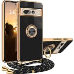 XCYYOO Coque Google Pixel 7 Pro AVCE Cordon,Housse AVCE Anneau Google Pixel 7 Pro Antichoc Magnétique Étui avec Collier Silicone Lanyard Case Réglable Téléphone Portable Protection Cover AVCE Support