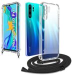 XCYYOO Étui Coque Universel avec Cordon Sangle Dragonne pour Huawei P30 Pro,Housse en Silicone avec Collier Transparent Lanyard Case Réglable Téléphone Portable,Noir Mat