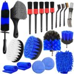 Yumzeco 20 Kit Nettoyage Voiture avec Brosse Jante Voiture,Brosse Perceuse,Gant Microfibre Chiffon Microfibre Voiture,Brosse Métallique Nettoyage Voiture Interieur,Pad Polissage,Brosse Store Venitien